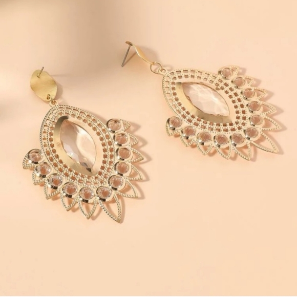 Elegant Gold and Rhinestone Earrings  - SOLD - Picture 3 of 3